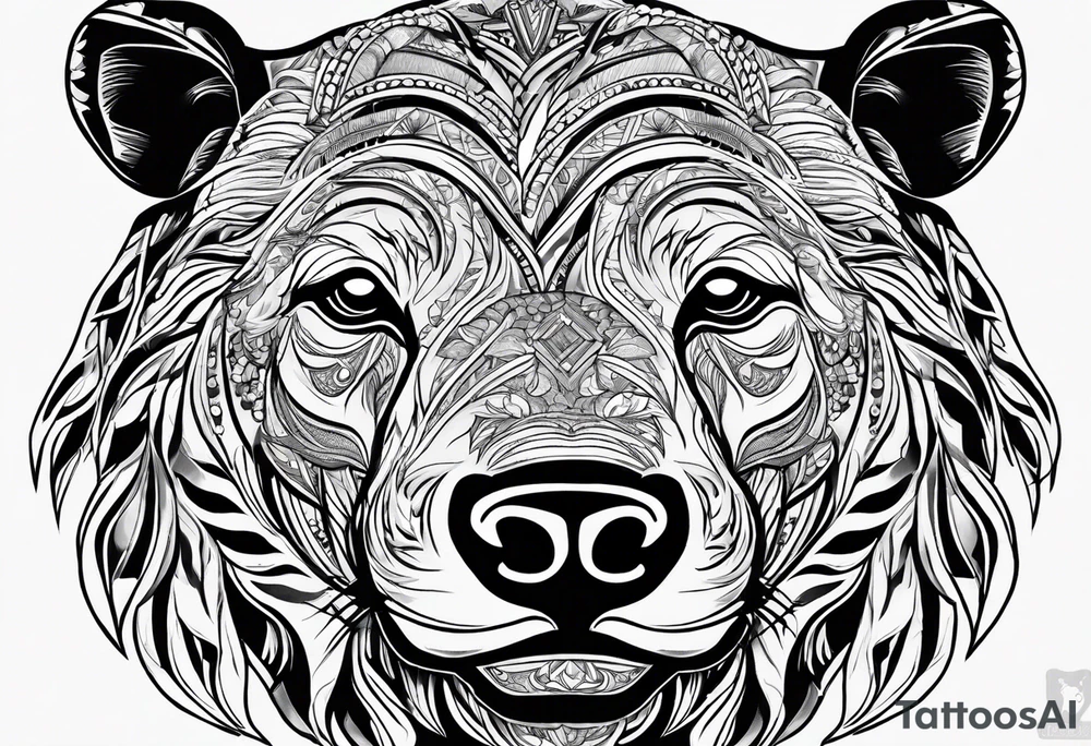 Make me a tattoo of half a bear's face and half a bull's face on one face tattoo idea