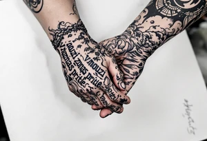 „V nouzi poznas pritele.“ — Two hands grasping in stormy seas, one tattooed with the quote in navy ink across the wrist. tattoo idea