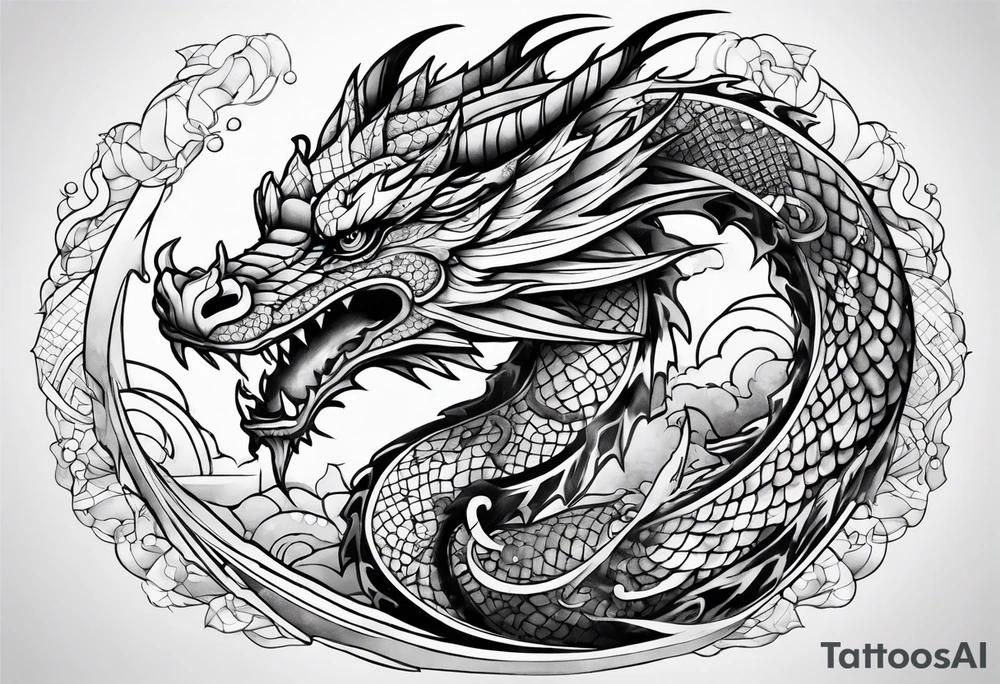 Geometric aquatic dragon tattoo idea