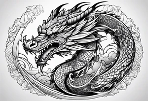 Geometric aquatic dragon tattoo idea