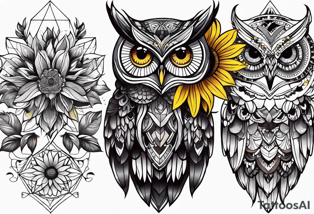 Owl, butterfly and sunflower are sleeve tattoo idea