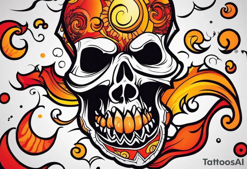 Scary skull that is red and orange tattoo idea