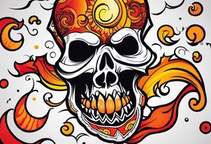 Scary skull that is red and orange tattoo idea