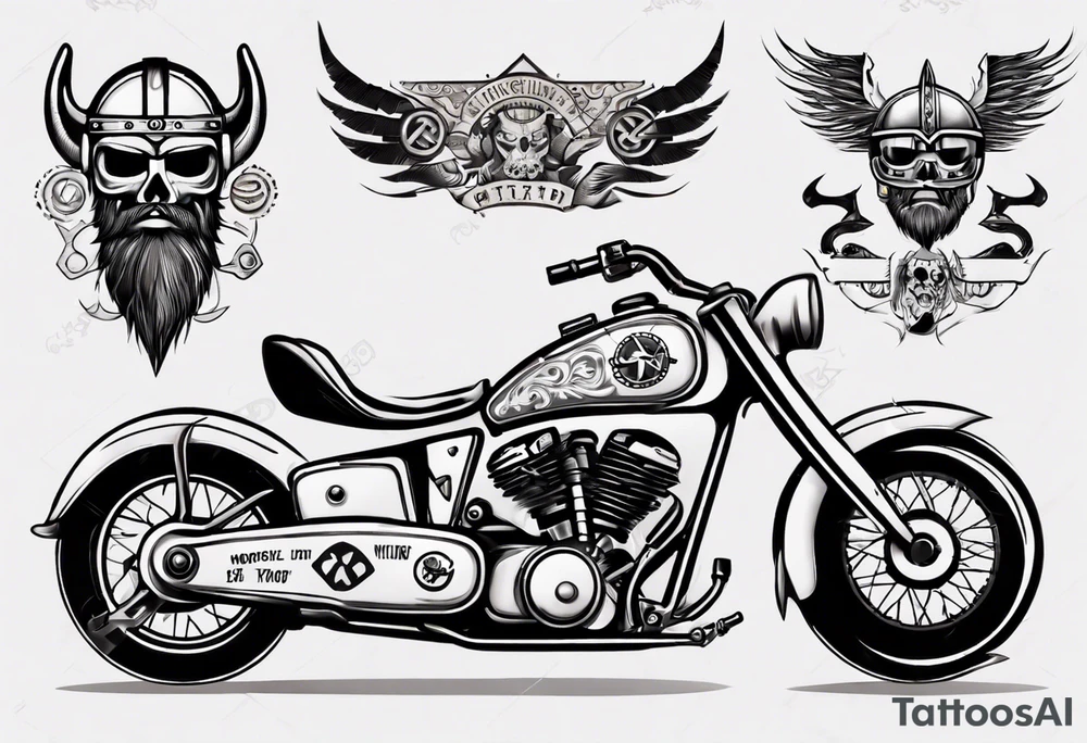 Vintage classic motorbike  with viking tattoo idea