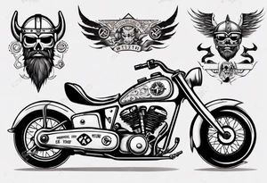 Vintage classic motorbike  with viking tattoo idea