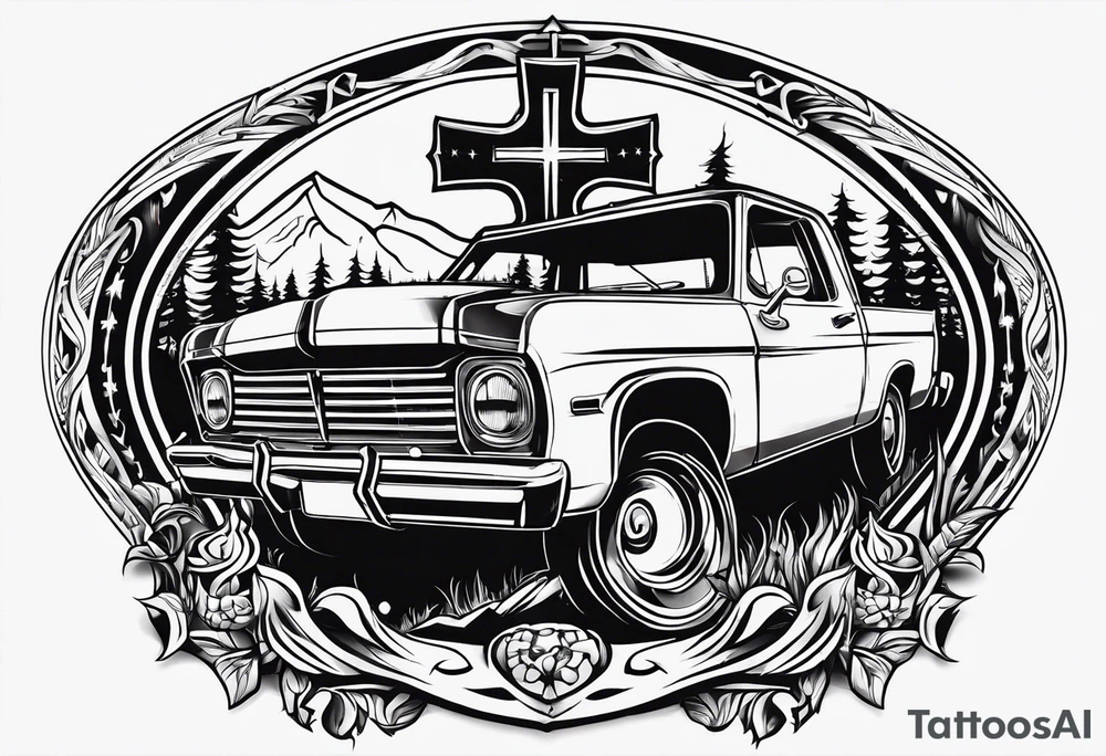 christian 
cross, campfire, golf , whiskey glass, cabin tattoo idea