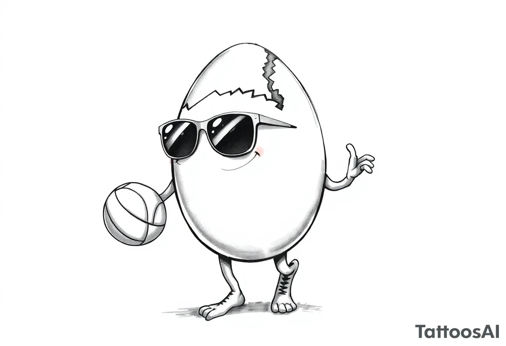 walking egg with broken sheel in sunglasses,
, holding a volleyball tattoo idea