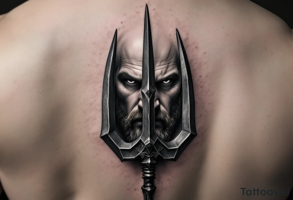 close-up muscular beardless man behind a trident tattoo idea