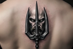 close-up muscular beardless man behind a trident tattoo idea