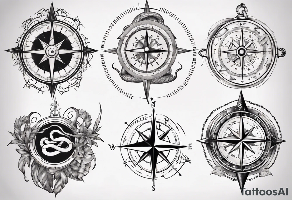 Compass tatoo with snake and gemini tattoo idea