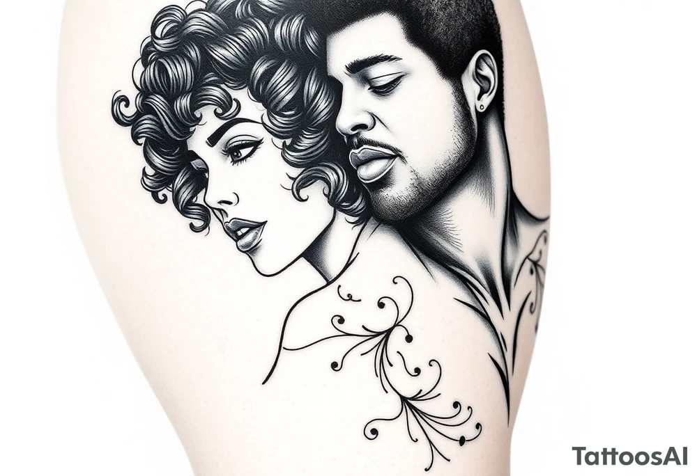 curly haired woman and African American man tattoo idea