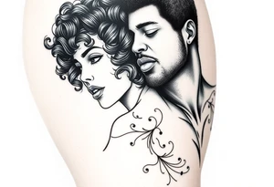 curly haired woman and African American man tattoo idea