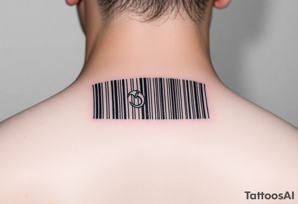 "Microrealism tattoo: barcode made of tiny hammers and sickles. Looks normal from afar, reveals details up close. 1cm height, forearm length." tattoo idea