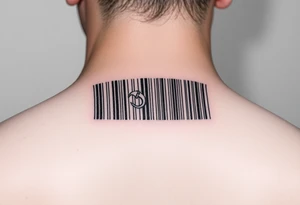 "Microrealism tattoo: barcode made of tiny hammers and sickles. Looks normal from afar, reveals details up close. 1cm height, forearm length." tattoo idea