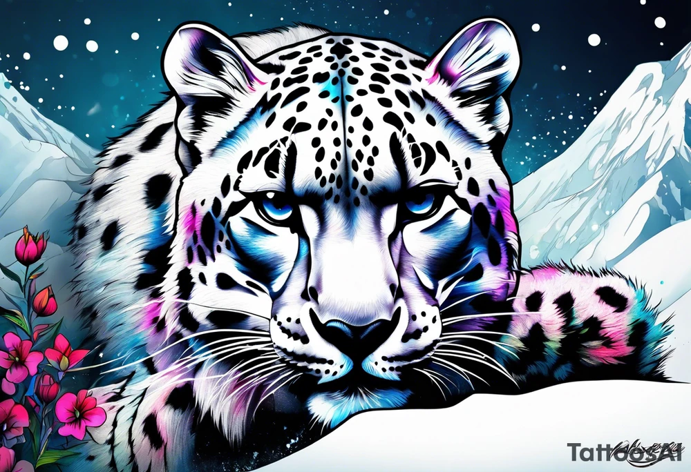 Angry snow leopard tattoo idea