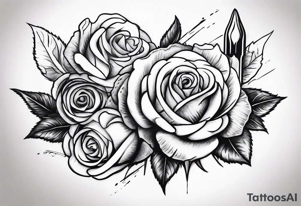 Dagger stabbing roses tattoo idea