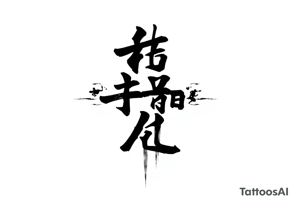 A black and gray tattoo design featuring the Japanese kanji 成長 (growth) and 忍耐 (perseverance), arranged vertically in bold brushstroke ink style. Surround the kanji with subtle martial arts symbolism, like a BJJ belt or grappling figures in motion. Incorporate inspirational energy similar to Kobe Bryant’s Mamba Mentality or Stephen Curry’s faith and discipline, reflected through minimalist elements like a subtle basketball silhouette or flame. The design should feel powerful, clean, and philosophical tattoo idea