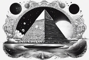 I want a tattoo of the Big Bang with a black hole and inside the black hole I want the pyramids of Giza. tattoo idea