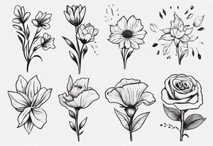5 flower bouquet with 1 October flower, 1 may flower, 1 July flower, 1 January flower, and 1 September flower tattoo idea