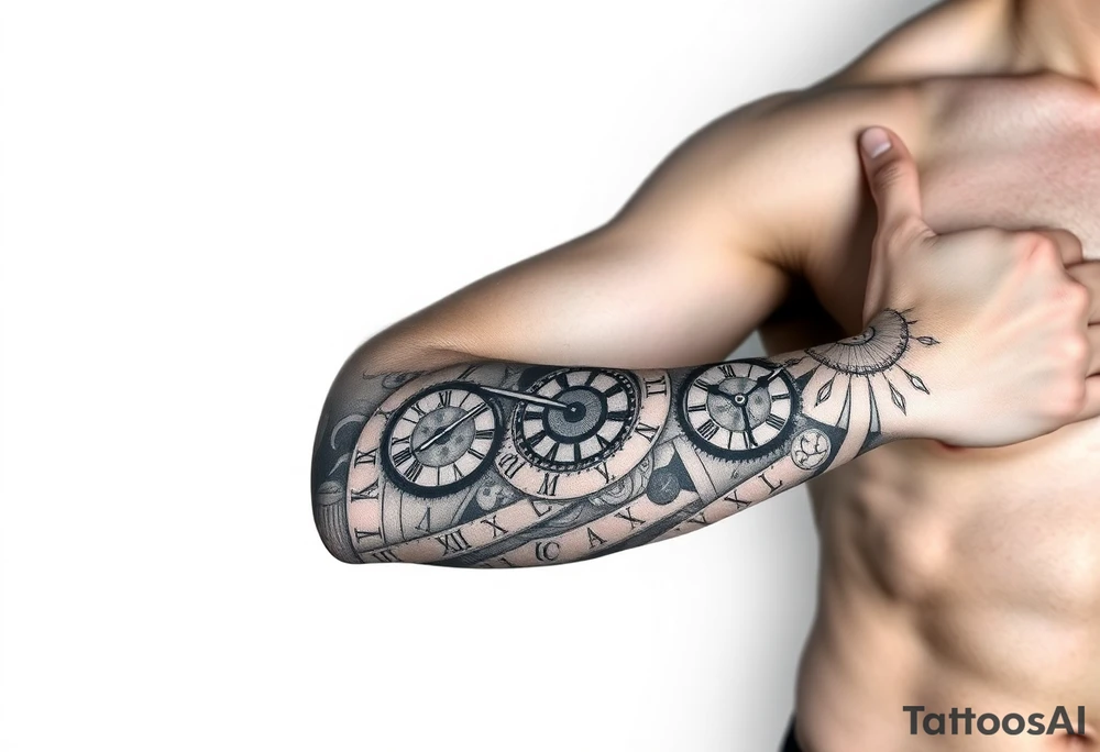 vintage roman numerals within ornate clockwork mechanism tattoo idea