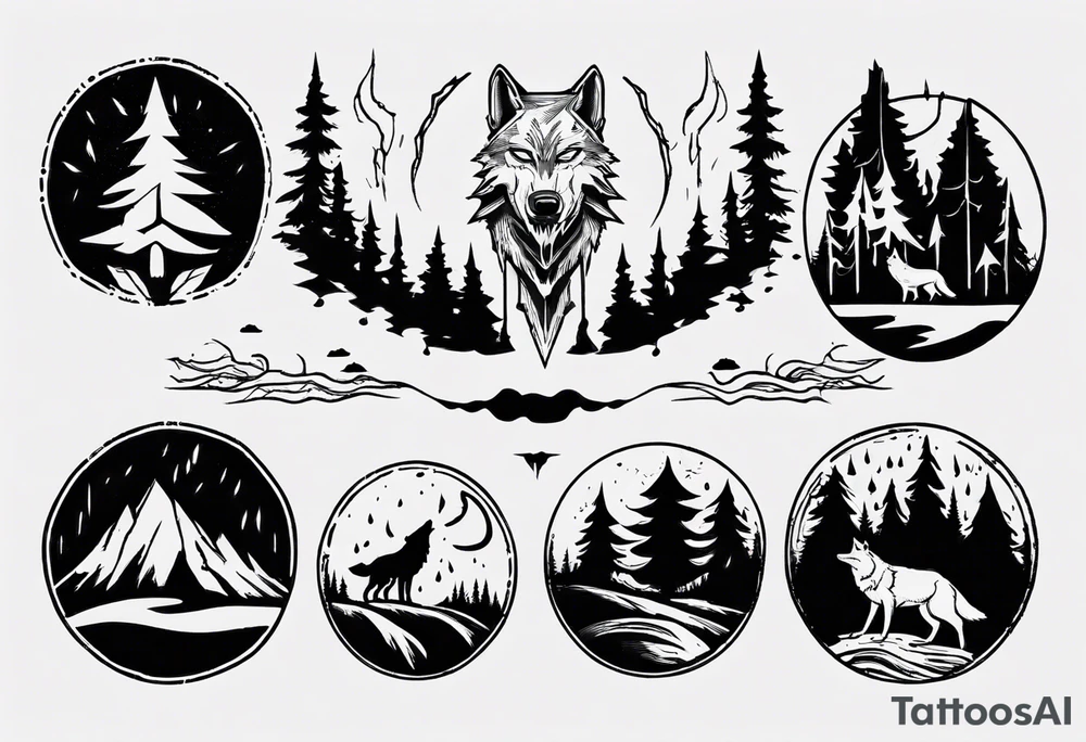 thunderstorm over a forest with a wolf howling on drums tattoo idea thunderstorm over a forest with a wolf howling on drums tattoo idea