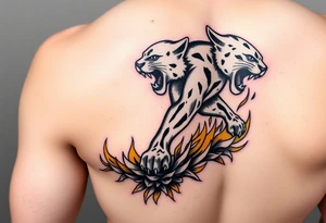 magnificent panther rising from golden flames with trailing embers tattoo idea