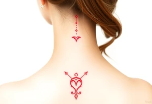 Tattoo that combines the star sign Taurus and Libra ,in red , down the spine tattoo idea