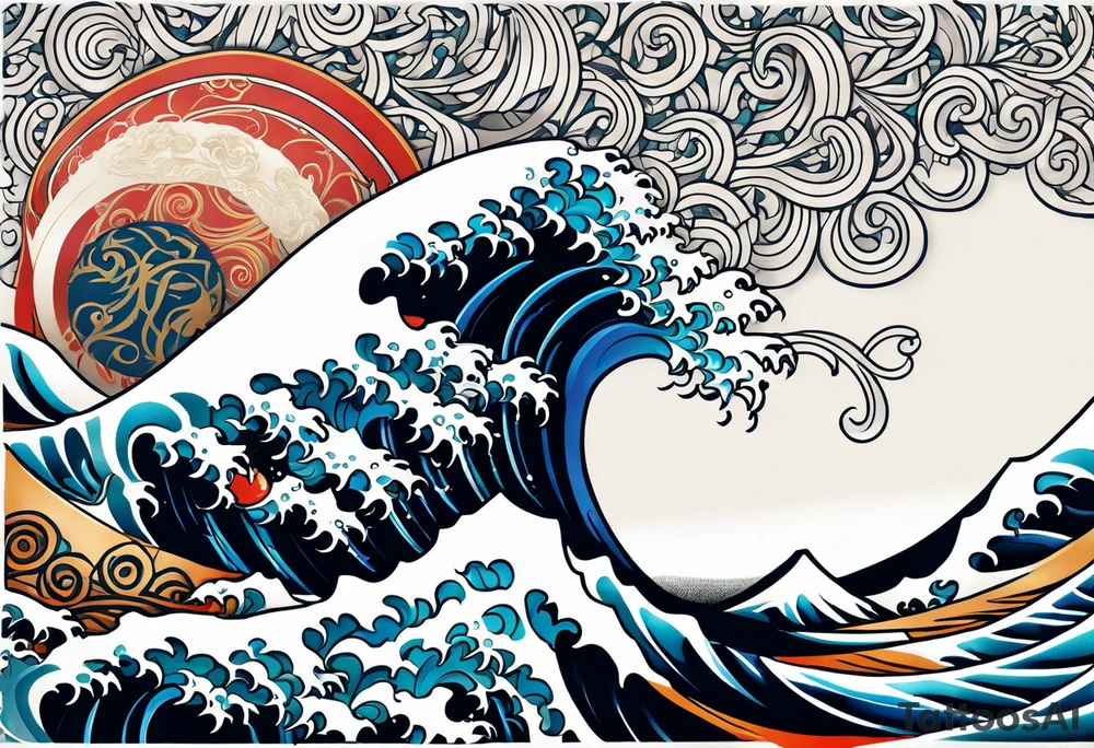 full sleeve. japanese wave mixed in celtic tribal patterns equally. tattoo idea