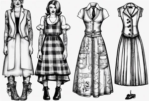 sketch 
vestito scozzese
modello sarto
gonna e gilet tattoo idea