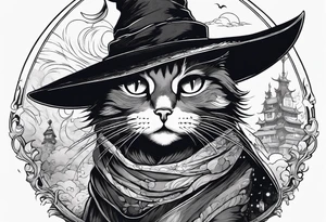 Cat witch looking suspiciously off into the horizon tattoo idea