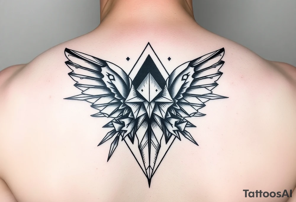 Kombinace býka štíra a panny v geometrickém stylu, žebra pod levým prsem, jednoduché, mužské tattoo idea