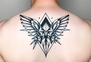 Kombinace býka štíra a panny v geometrickém stylu, žebra pod levým prsem, jednoduché, mužské tattoo idea