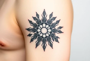 A sun in the form of a snow flake tattoo idea