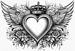 Heart, kings crown and wings tattoo idea
