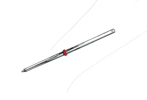 chinese chopsticks with a red thread by the end of it,
about 5cm long , 1 cm wide
it goes into the anterior part of the left wrist tattoo idea