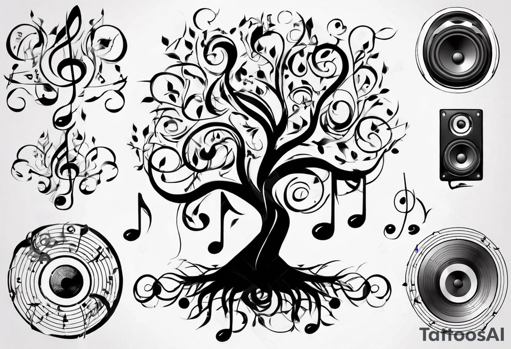 music speaker note tree stave notes tattoo idea