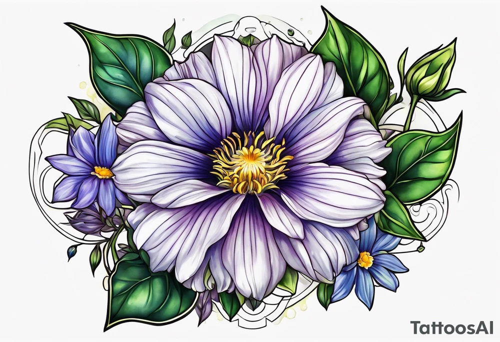 Aster and morning glory with September birth stone zodiac tattoo idea