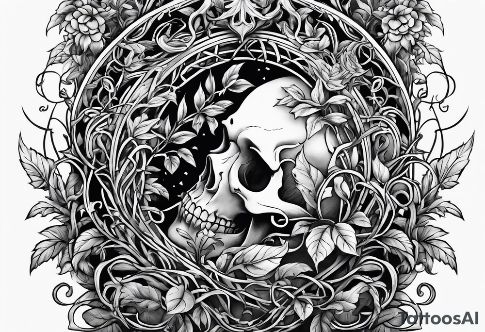 Leafy vines with grave yard tattoo idea