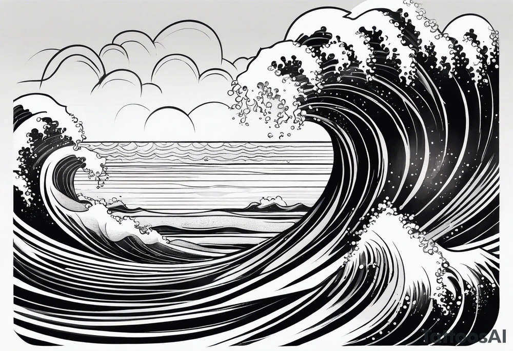 Single line ocean wave tattoo idea