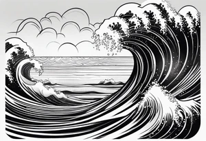 Single line ocean wave tattoo idea