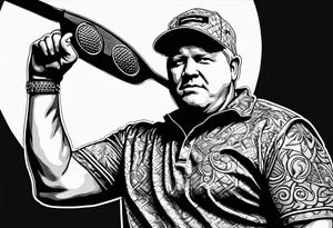 Professional golfer John Daly wearing the Infinity Gauntlet on one hand and holding a putter in the other hand. tattoo idea