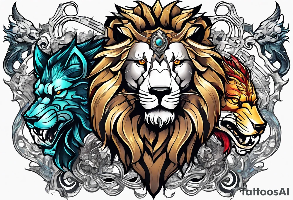 AI Tech, Lion, Horse, Dragon and Wolf, and they can be separate tattoo idea