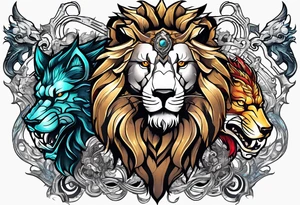 AI Tech, Lion, Horse, Dragon and Wolf, and they can be separate tattoo idea