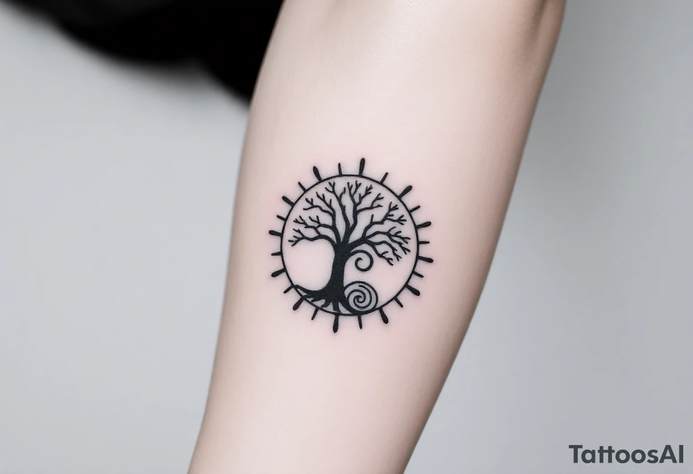 Tree inside of a spiral Fibonacci spiral sun tattoo idea Tree inside of a spiral Fibonacci spiral sun tattoo idea