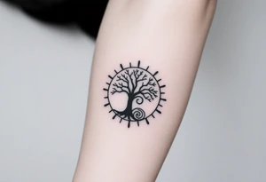Tree inside of a spiral Fibonacci spiral sun tattoo idea