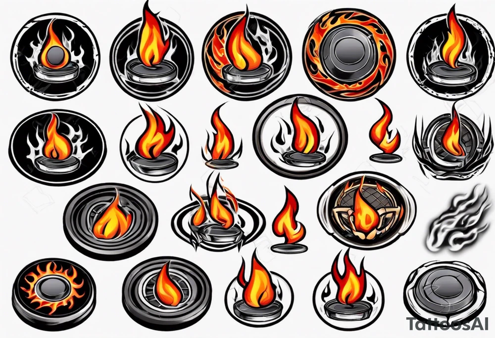 hockey puck with flames on it's side tattoo idea