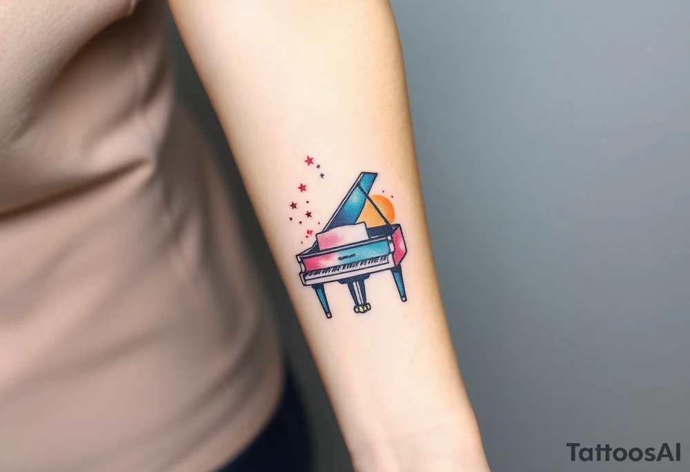 Grand piano under stars tattoo idea