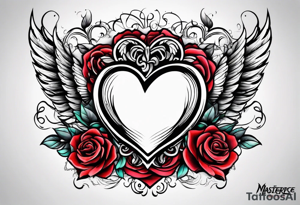 winged heart and roses tattoo idea