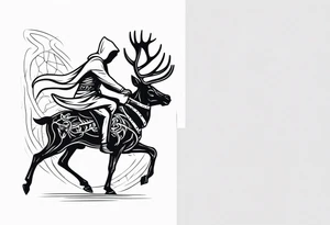 Hooded figure riding on a reindeer skeleton tattoo idea