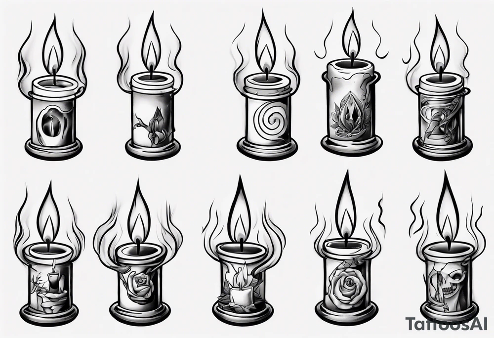 Burning candle in finger loop holder tattoo idea